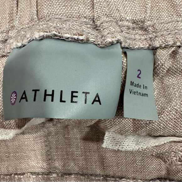 EUC Athleta Beige 100% Linen 5" Inseam Pull On Shorts Elastic Drawstring Waist - Picture 5 of 12